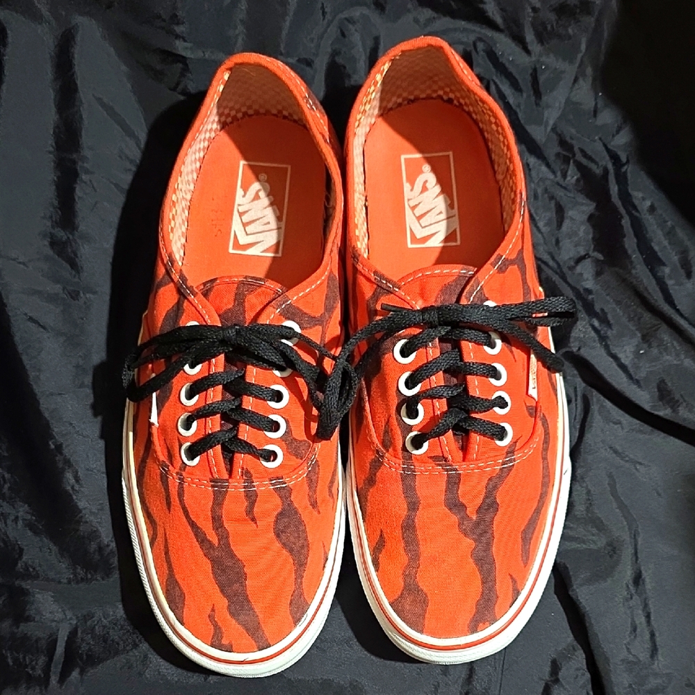 Vans Orange and Black Tiger Stripe Low-Top Sneakers